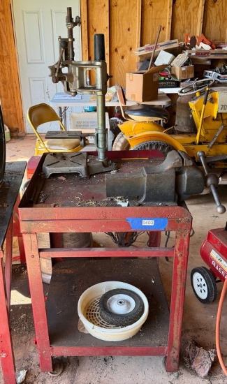 Heavy Duty Metal Work Table With Vise and Drill Press