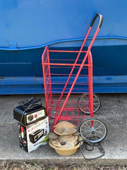 Shopping Cart, Shell Electric Fountain And Schumacher Battery Charger