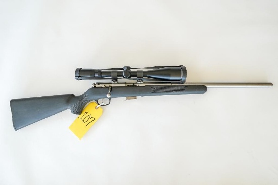 Savage Mod 93, 22 Win Mag. Serial # 954706, S/S barrel, black syn stock, Swift 3x9x50 scope, Very