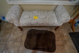 Upholstered Bench & (3) Bathroom Rugs