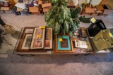 Table of Pictures, 2 Large Silk Plants, Plaques
