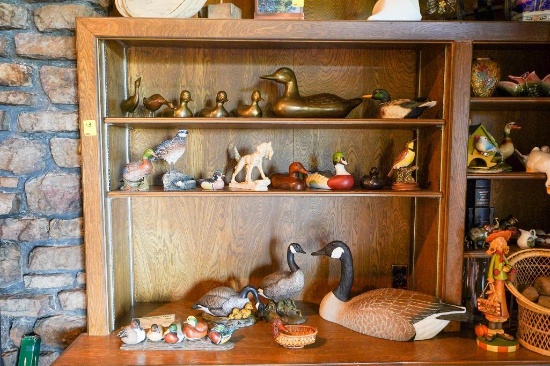 3 Shelves of Decorative Ducks inlcuding Ducks Unlimited Ceramics and several hand painted
