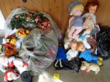 Lot of Wreaths, Ceramic Santa and Mrs Claus, Misc Old Dolls