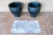 (2) Black Resin Planters & Welcome Mat