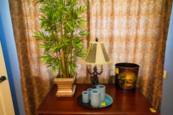 Monkey Lamp, Candles, Artificial Plant, Waste Basket