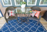 Outdoor Patio Table with Handmade Iron, 2 Matching Chairs & Rug