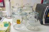 Haier Microwave, Clear Glass Canister Set & Bread Box