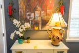 Oil on Canvas Wine Décor, Lamp & Floral Arrangement