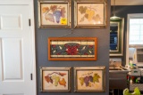 (4) Grape Prints & Stained-Glass Wall Hanging