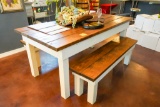 Solid Wood Farmhouse Style Table with (2) Benches (Handmade)