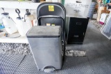 (2) Metal Folding Chairs, Filing Cabinet & Trash Can
