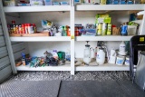 Contents of (4) Shelves, Wasp Spray, Traps, Sprayers, Gardening Items