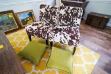 Pair of Cowhide Chairs, Coaster Set & Pillows