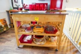 Stainless Steel Top Rolling Kitchen Island & Contents