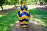 4.5 Foot Tall Ceramic Blue & Gold Urn