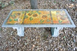 Concrete Mosaic Top Sunflower Bench