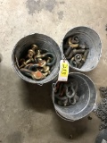 3 buckets of assorted eye-bolts and shackles
