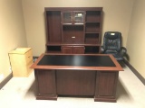 desk, credenza with hutch, file cabinets, chairs - all in office
