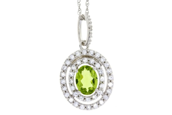 NEW Natural 1.70ct Peridot & .02ct Diamond & Created Sapphire Necklace Sterling Silver, Length: 18''