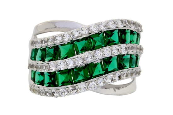 NEW 3.00ct Created Emerald &.75ct Created Sapphire Ring Sterling Silver, Ring Size: 09.00, Gram Weig