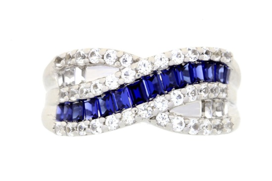 NEW 2.00ct Created Sapphire Ring Sterling Silver, Ring Size: 09.00, Gram Weight: 5.8 g, Predominate 