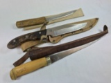 assorted knives in sheaths, 3pc