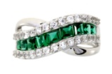 NEW .50ct Created Emerald & .80ct Created Sapphire Ring Sterling Silver, Ring Size: 06.00, Gram Weig