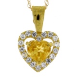 NEW .25ct Citrine & Created Sapphire Heart Love Necklace 10KT Yellow Gold, Length: 18, Gram Weight: 
