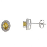 NEW Natural .27ct Citrine & .08ct Diamond Stud Earrings 10KT White Gold, Gram Weight: 1.3 g, Diamond