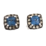NEW .40ct London Blue Topaz & .20ct Diamond Stud Earrings 10KT Yellow Gold, Gram Weight: 1.2 g, Diam