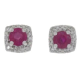 NEW Natural .64ct Ruby & .12ct Diamond Stud Earrings 14KT White Gold, Gram Weight: 1.3 g, Diamond Co