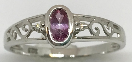 estate jewelry - Pink Topaz ring, 1.2g sterling silver, size 6.5
