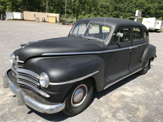 1948 Plymouth Special Deluxe P15-C black 4-door sedan, 217.8cid 6 cylinder flat head gas engine, 3 s