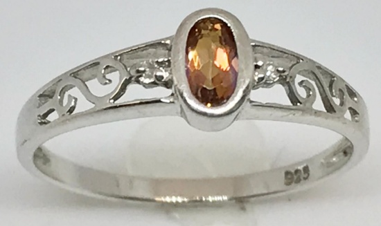 estate jewelry - Fire Topaz (orange) ring, 1.2g sterling silver, size 7