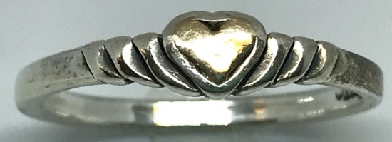 estate jewelry - heart ring, 2.2g 14KT yellow gold & sterling silver, size 9