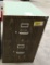 metal 2-drawer legal file cabinet; artificial wood grain; measures 18