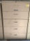 metal 5-drawer lateral file cabinet; with pull-out shelf; tan; measures 42