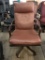rolling office chair; red leather with wood