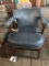 reception chair; blue leather with wood