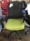 rolling office chair; green/black fabric