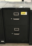 metal 2-drawer legal file cabinet; black; Hon; measures 18