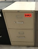metal 2-drawer legal file cabinet; tan; Hon; measures 18