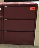 metal 3-drawer lateral file cabinet; red; measures 30