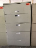 metal 5-drawer lateral file cabinet; putty; measures 36