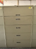 metal 5-drawer lateral file cabinet; beige; measures 42
