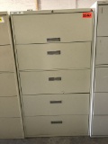 metal 5-drawer lateral file cabinet; beige; measures 30