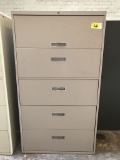 metal 5-drawer lateral file cabinet; tan; measures 36