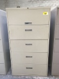 metal 5-drawer lateral file cabinet; beige; measures 36