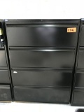 metal 4-drawer lateral file cabinet; black; measures 36