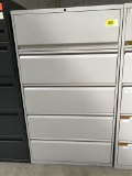 metal 5-drawer lateral file cabinet; beige; measures 36